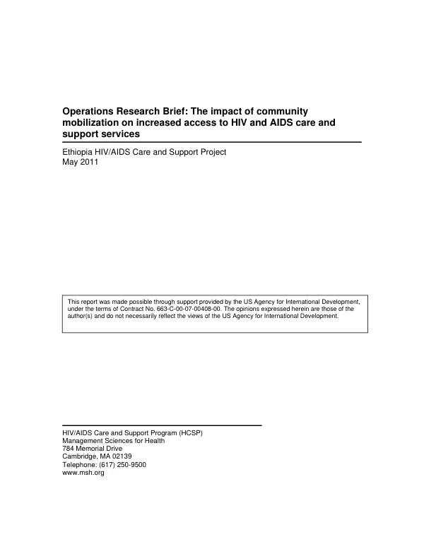 Operations research brief : the impact of community mobilization on increased access to HIV and AIDS care and support services