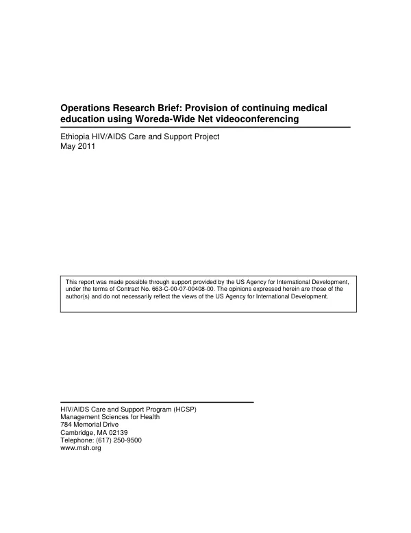 Operations research brief : provision of continuing medical education using Woreda-Wide net videoconferencing