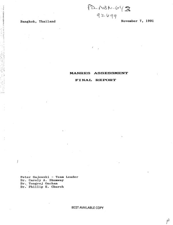 MANRES [management of natural resources and the environment] assessment : final report