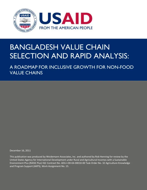 BANGLADESH VALUE CHAIN SELECTION AND RAPID ANALYSIS: A ROADMAP FOR INCLUSIVE GROWTH FOR NON-FOOD VALUE CHAINS