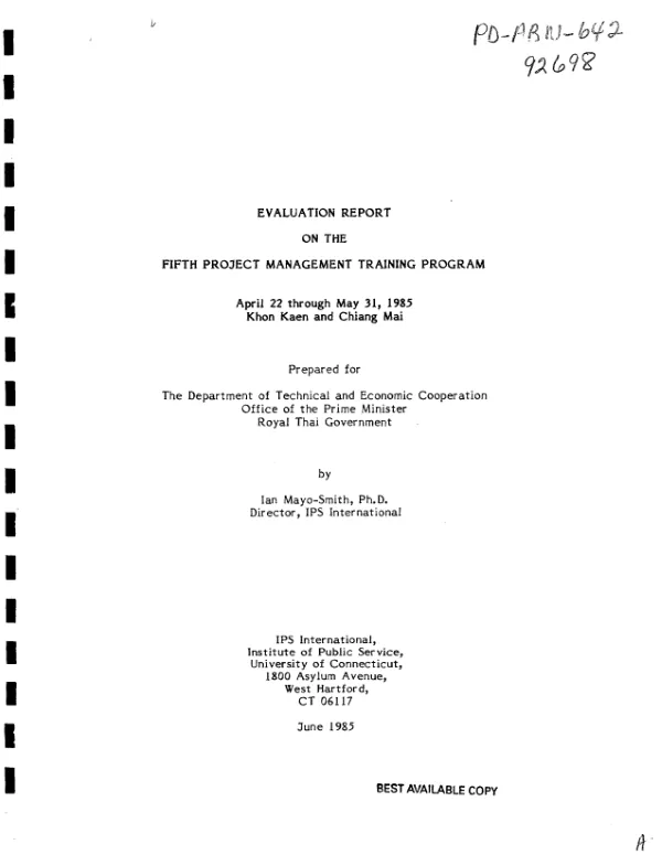 Evaluation report on the fifth project management training program : April 22 through May 31, 1985, Khon Kaen and Chiang Mai [Thailand]