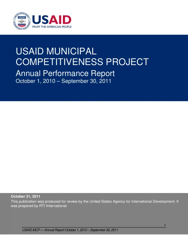 USAID Municipal competitiveness project annual performance report October 1 2010 - September 30, 2011