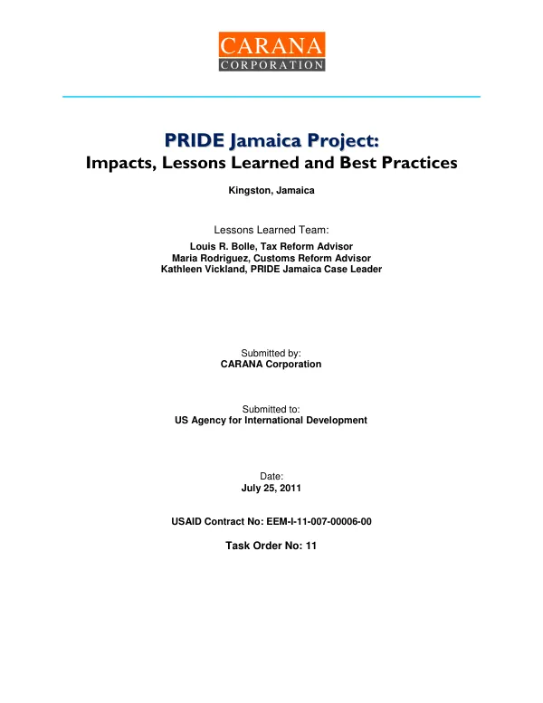 PRIDE Jamaica Project: Impacts, Lessons Learned, and Best Practices