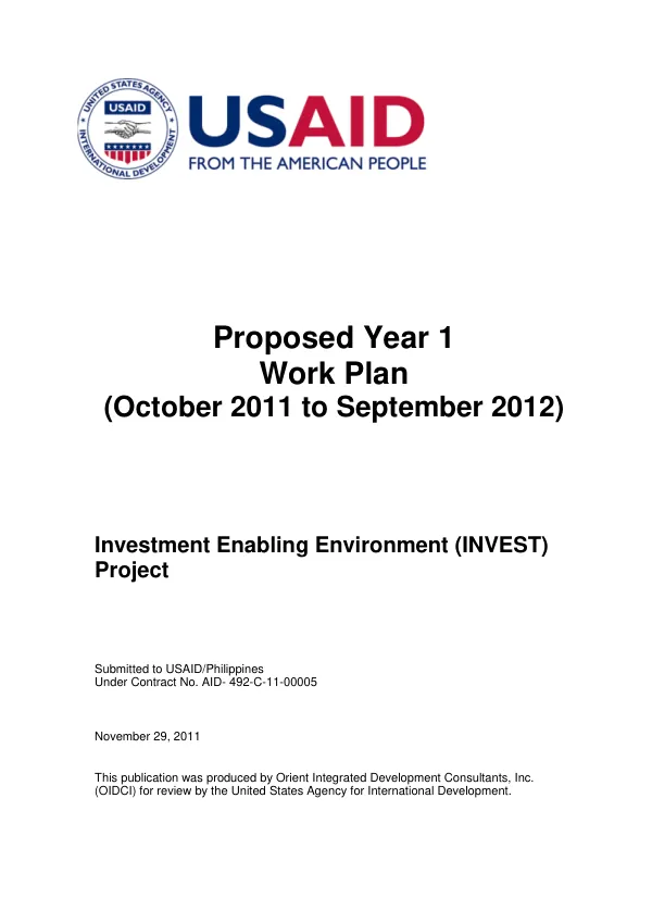 Proposed Year 1 Work Plan (October 2011 to September 2012)