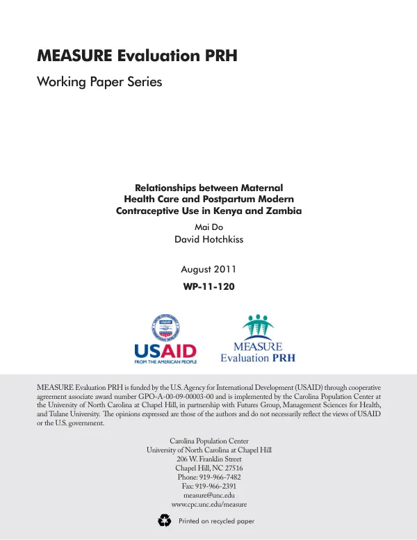 Relationships between Maternal Health Care and Postpartum Modern Contraceptive Use in Kenya and Zambia
