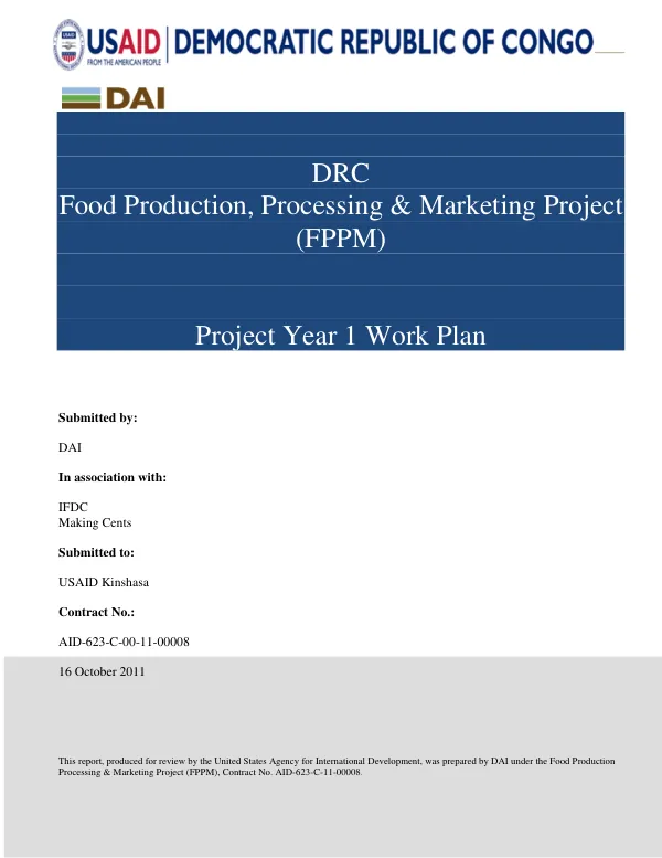 DRC Food Production, Processing & Marketing Project (FPPM) Project Year 1 Work Plan