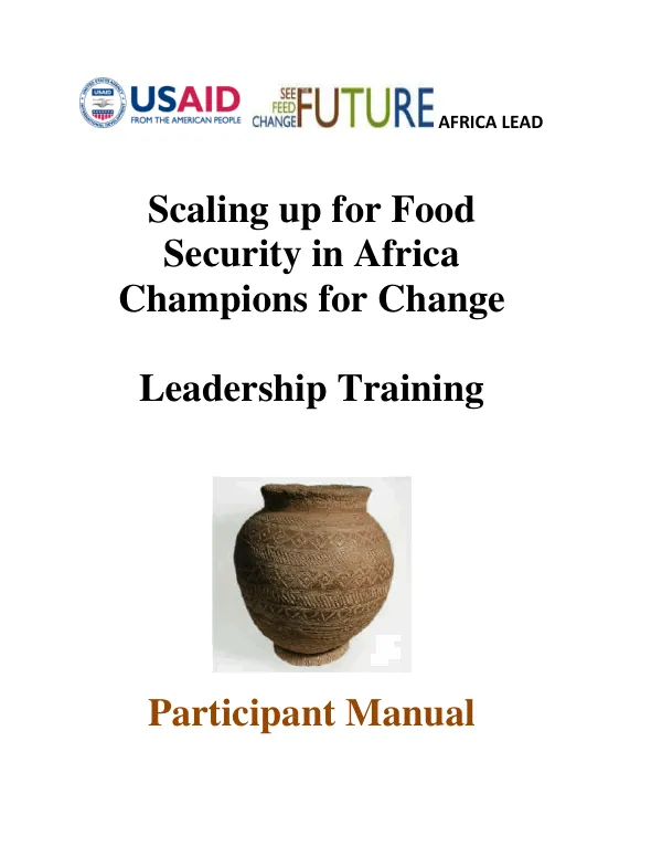 Scaling up for Food Security in Africa Champions for Change Leadership Training Participant Manual