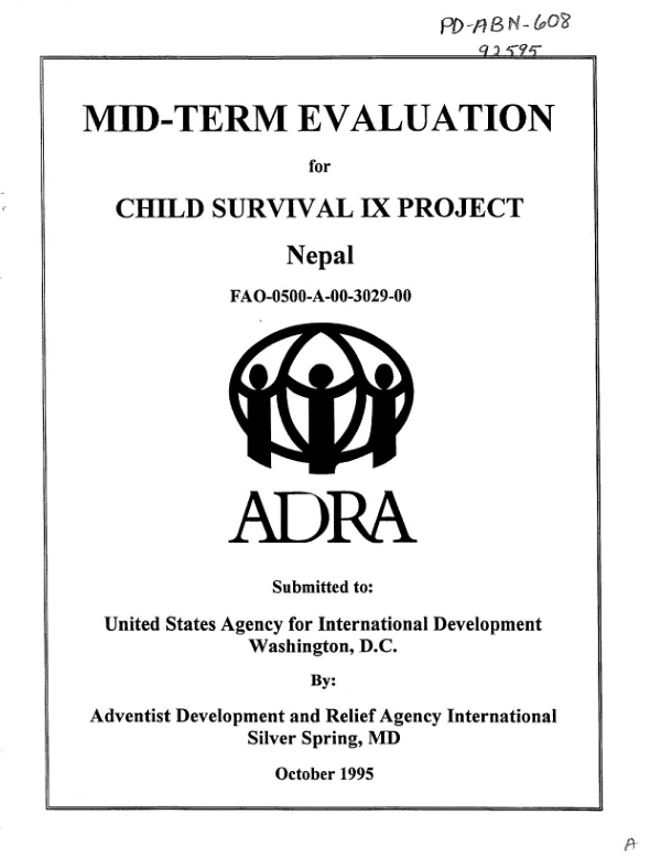 Mid-term evaluation report for child survival IX project : Nepal -- FAO-0500-A-00-3029-00