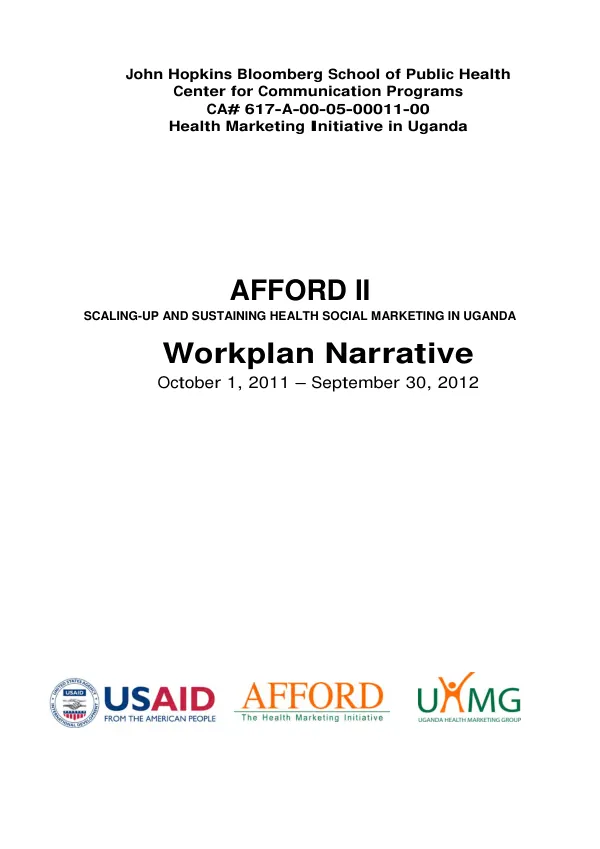 AFFORD II scaling-up and sustaining health social marketing in Uganda : workplan narrative, October 1, 2011-September 30, 2012