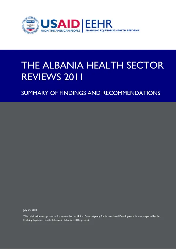 The Albania Health Sector Reviews 2011: Summary of Findings and Recommendations