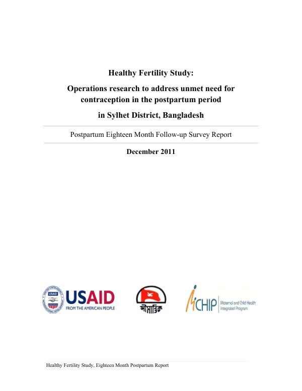 Healthy Fertility Study: 18 Month Postpartum Follow Up Survey Report