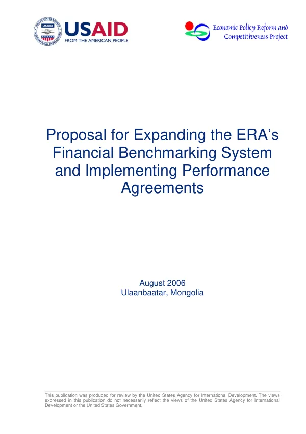 Proposal for expanding the ERA"s financial benchmarking system and implementing performance agreements