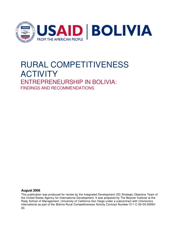Entrepreneurship in Bolivia : findings and recommendations