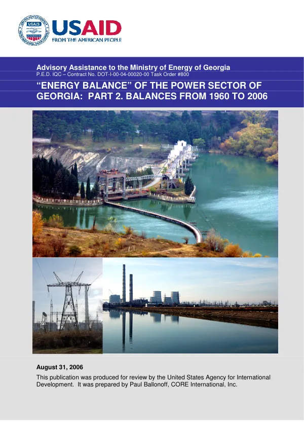 "Energy balance" of the power sector of Georgia : part 2. balances from 1960 to 2006