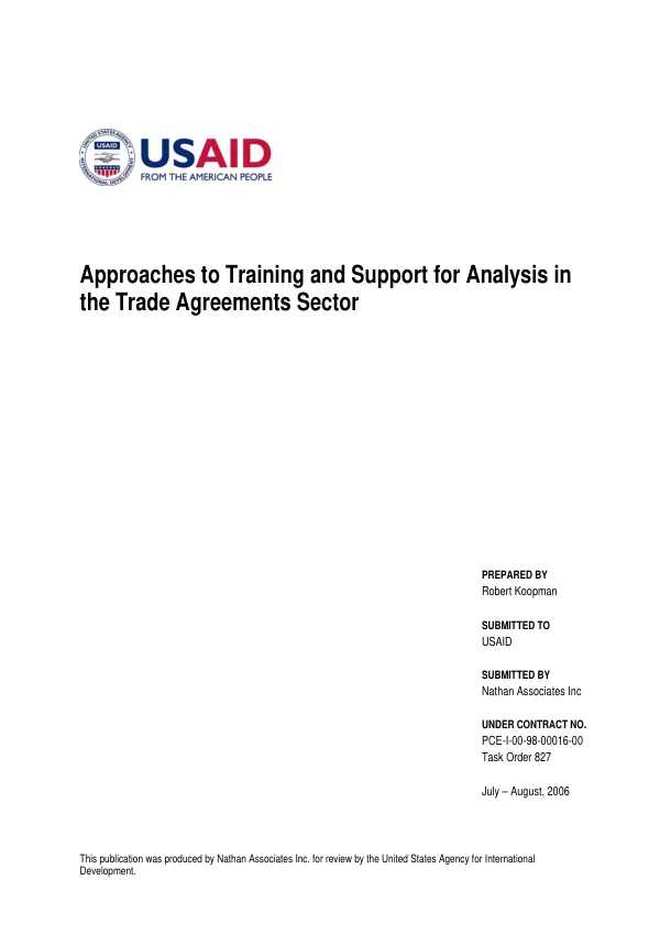 Approaches to training and support for analysis in the Trade Agreements Sector