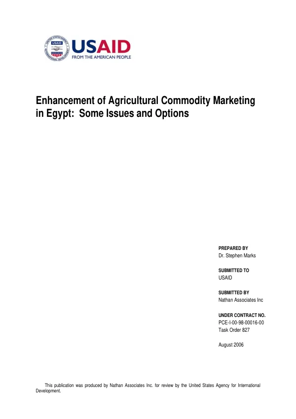 Enhancement of agricultural commodity marketing in Egypt : some issues and options