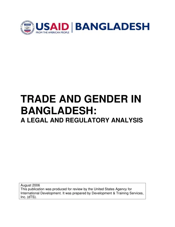 Trade and gender in Bangladesh : a legal and regulatory analysis
