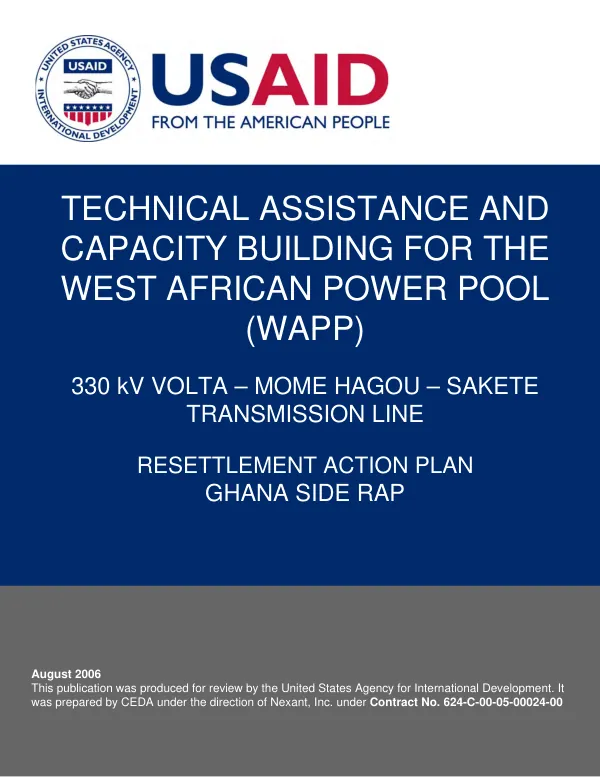 West African power pool : 330 kV volta - Mome Hagou - Sakete transmission line -- resettlement action plan, Ghana side RAP