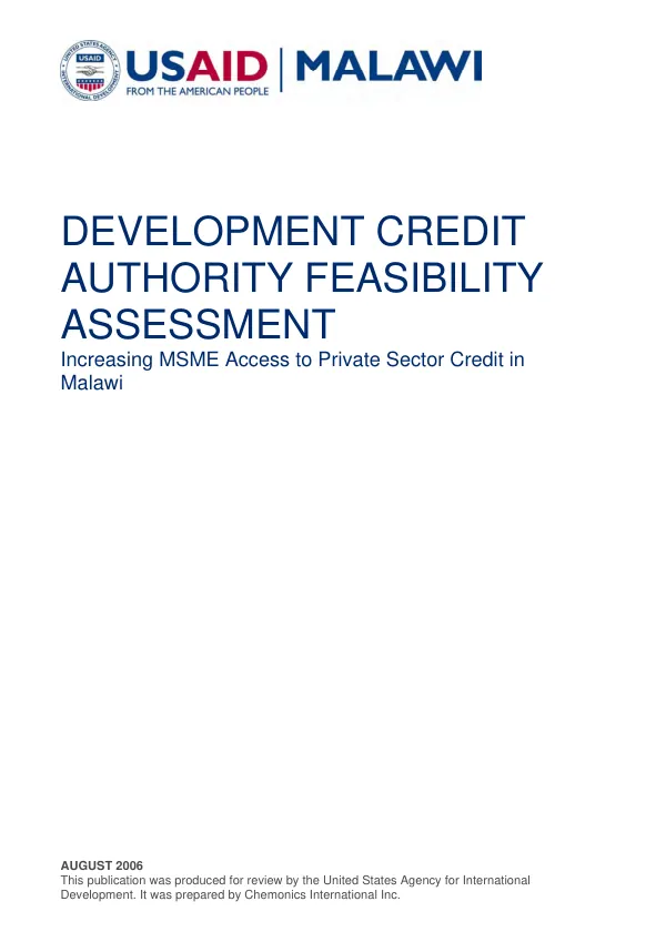 Development credit authority feasibility assessment : increasing MSME access to private sector credit in Malawi