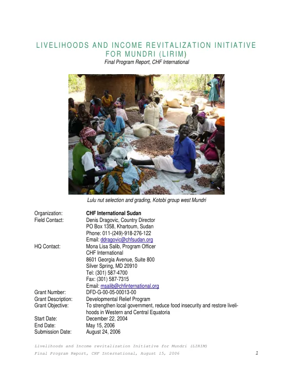 Livelihoods and income revitalization initiative for Mundri (LIRIM) : final program report, CHF International