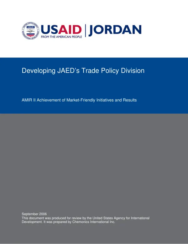 Developing JAED"s Trade Policy Division : final report