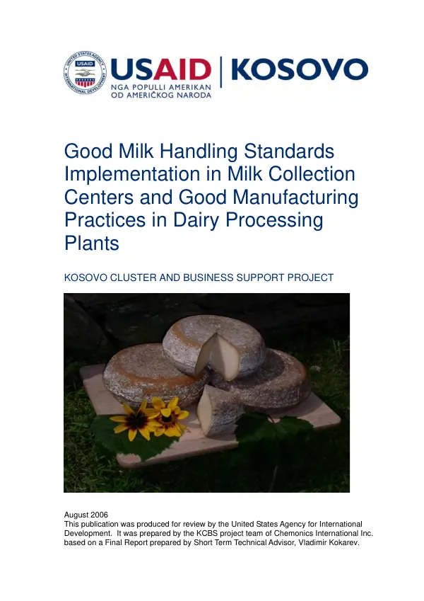 Good milk handling standards implementation in milk collection centers and good manufacturing practices in dairy processing plants
