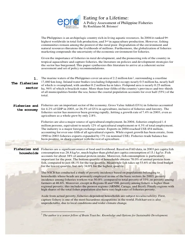Eating for a lifetime : a policy assessment of Philippine fisheries