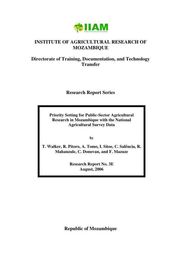 Priority setting for public-sector agricultural research in Mozambique with the national agricultural survey data