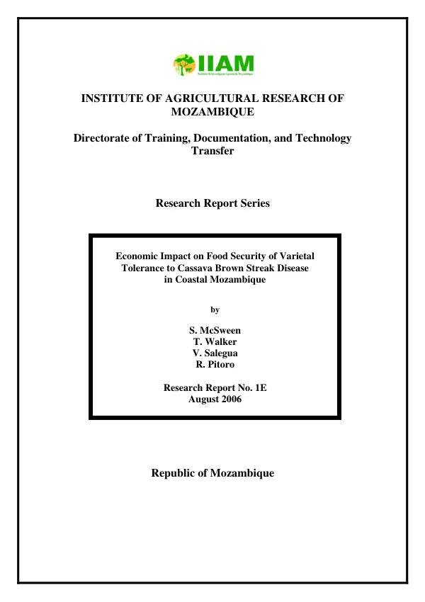 Economic impact on food security of varietal tolerance to cassava brown streak disease in coastal Mozambique