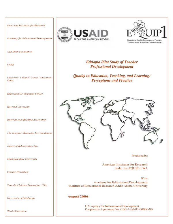 Ethiopia pilot study of teacher professional development : quality in education, teaching, and learning -- perceptions and practice