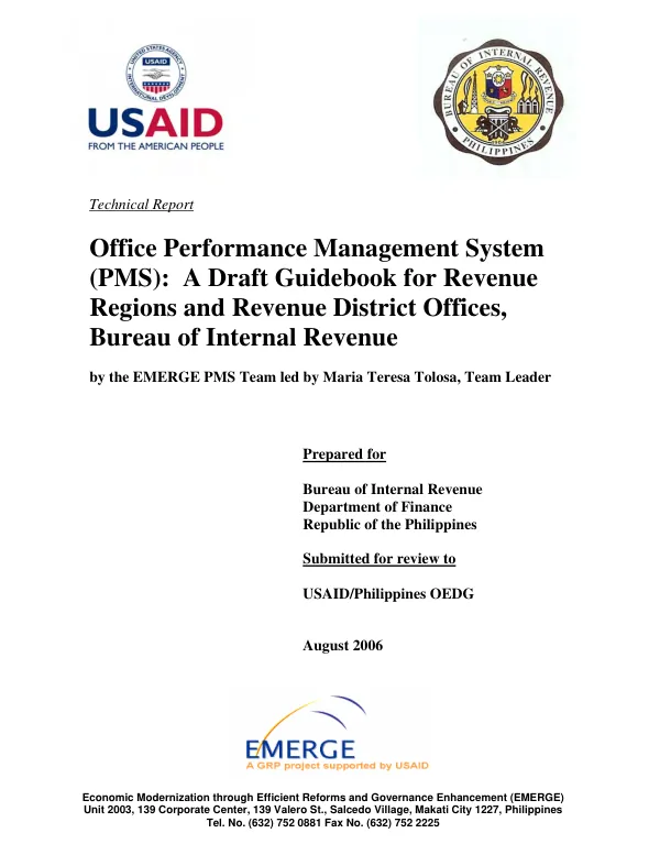 Office performance management system (PMS) : a draft guidebook for revenue regions and revenue district offices, Bureau of Internal Revenue