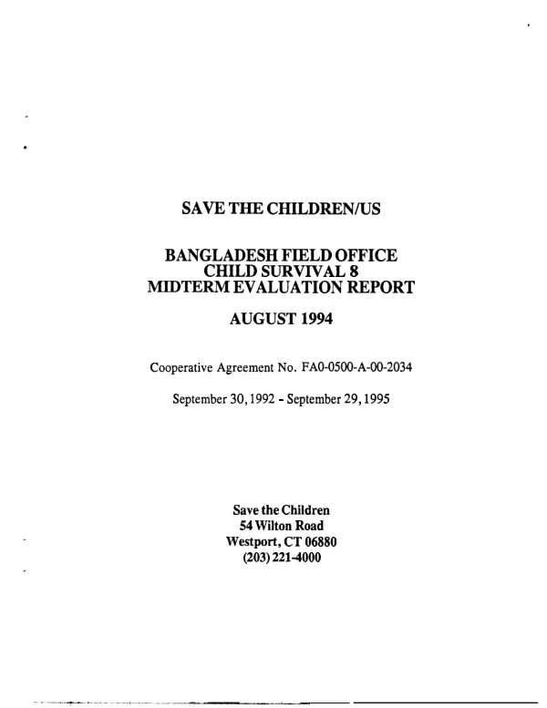 Save the Children/US -- Bangladesh field office, child survival 8 : midterm evaluation report