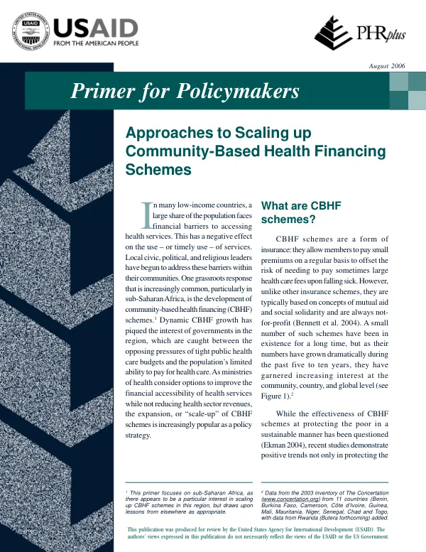 Approaches to scaling up community-based health financing schemes
