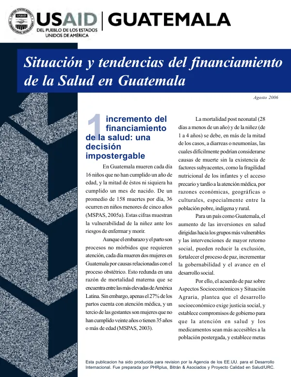 Situacion y tendencias del financiamiento de la salud en Guatemala