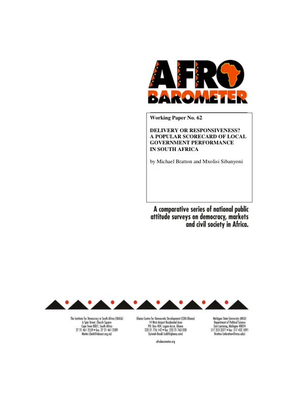 Delivery or responsiveness? : a popular scorecard of local government performance in South Africa