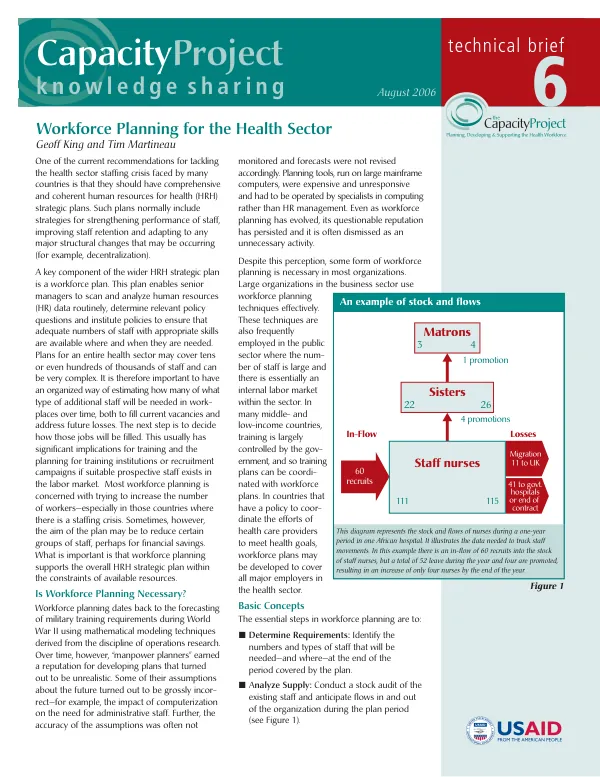 Workforce planning for the health sector