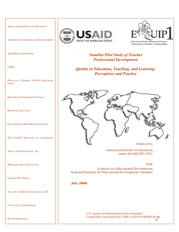 Namibia pilot study of teacher professional development : quality in education, teaching, and learning -- perceptions and practice