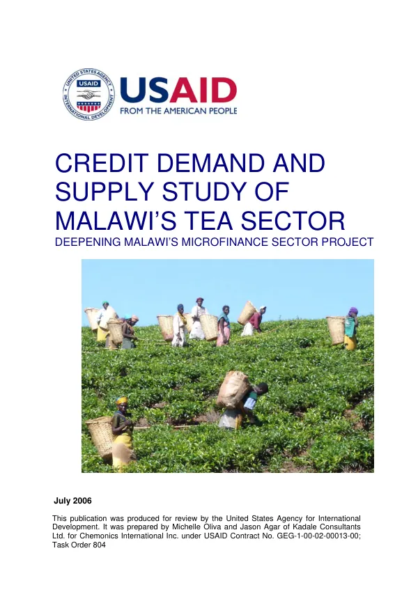 Credit demand and supply study of Malawi"s tea sector : deepening Malawi"s microfinance sector project