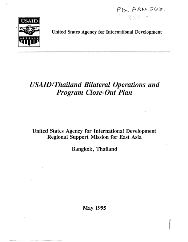 USAID/Thailand bilateral operations and program close-out plan