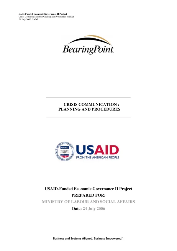 Crisis Communications : Planning and Procedures