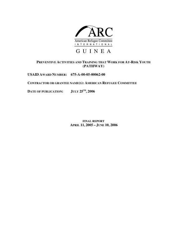 Preventive activities and training that work for at-risk youth (PATHWAY) : final report -- April 11, 2005-June 10, 2006