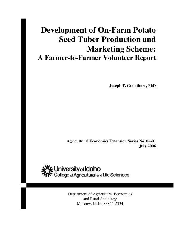 Development of on-farm potato seed tuber production and marketing scheme : a farmer-to-farmer volunteer report