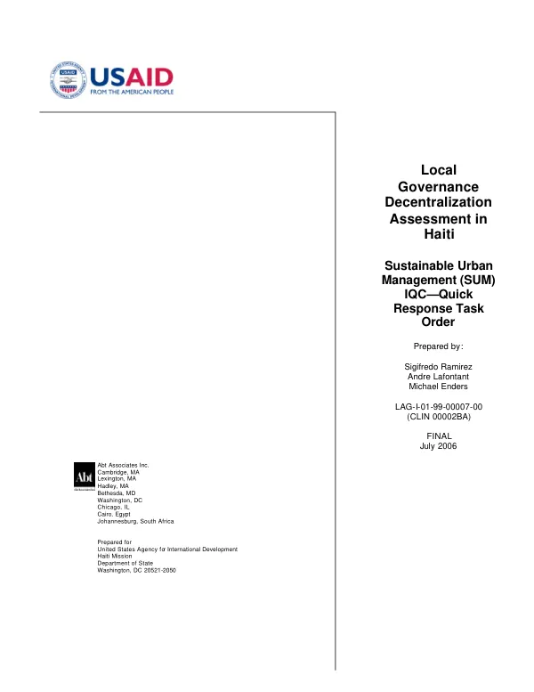 Local governance decentralization assessment in Haiti