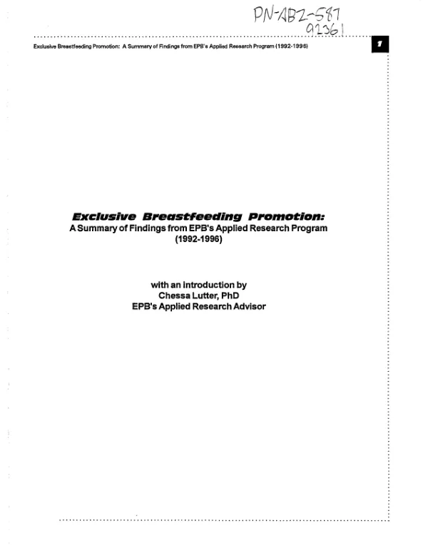 Exclusive breastfeeding promotion : a summary of findings from EPB's applied research program (1992-1996)