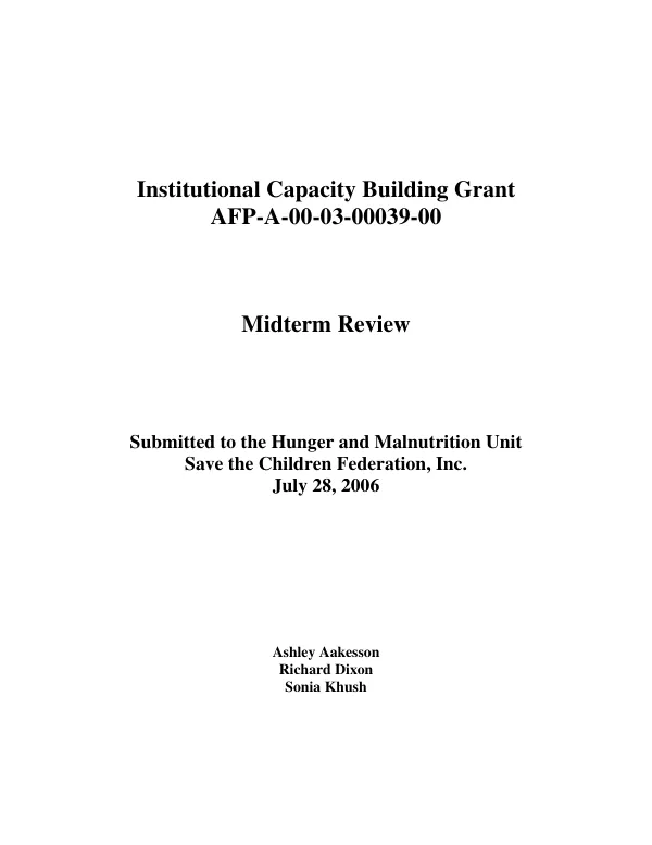 Institutional capacity building grant AFP-A-00-03-00039-00 : midterm review
