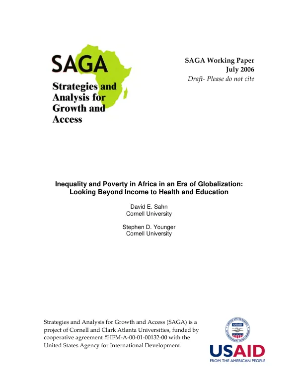 Inequality and poverty in Africa in an era of globilization : looking beyond income to health and education -- draft