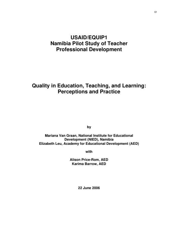 Quality in education, teaching, and learning : perceptions and practice