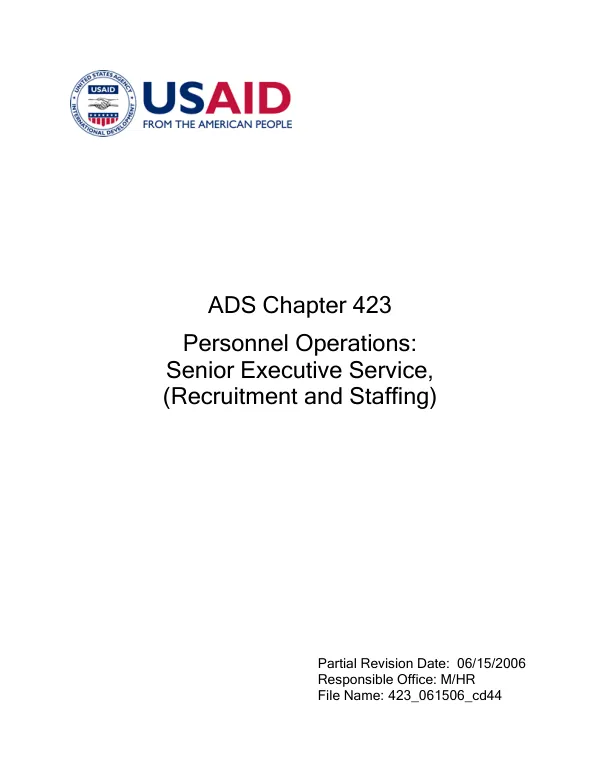 ADS chapter 423 : personnel operations : senior foreign service, (recruitment and staffing)