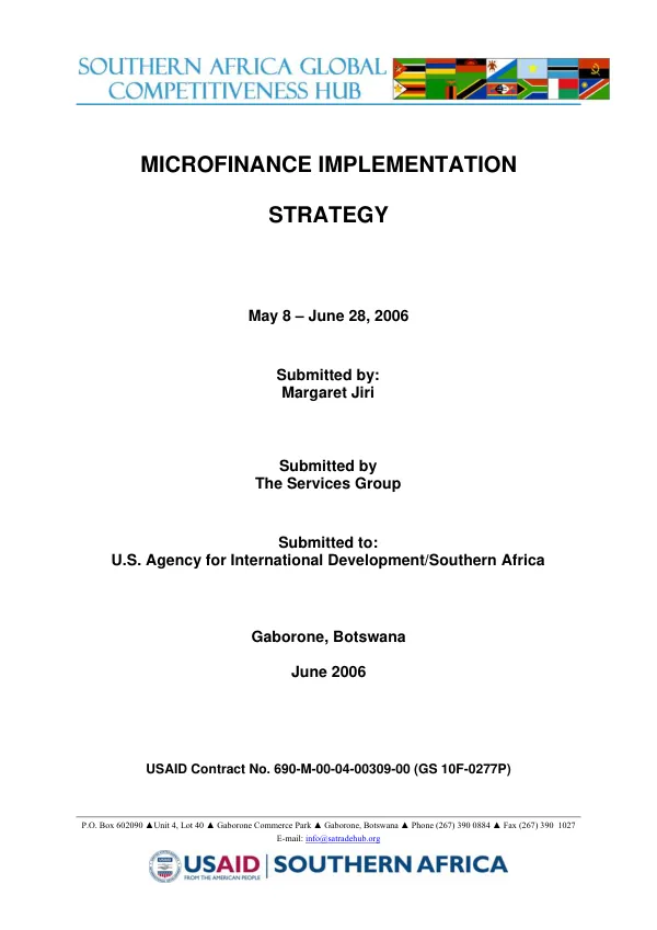 Microfinance implementation strategy, May 8-June 28, 2006