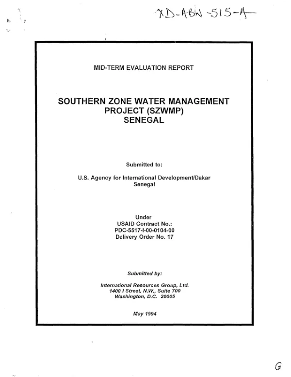 Mid-term evaluation report : southern zone water management project (SZWMP) -- Senegal